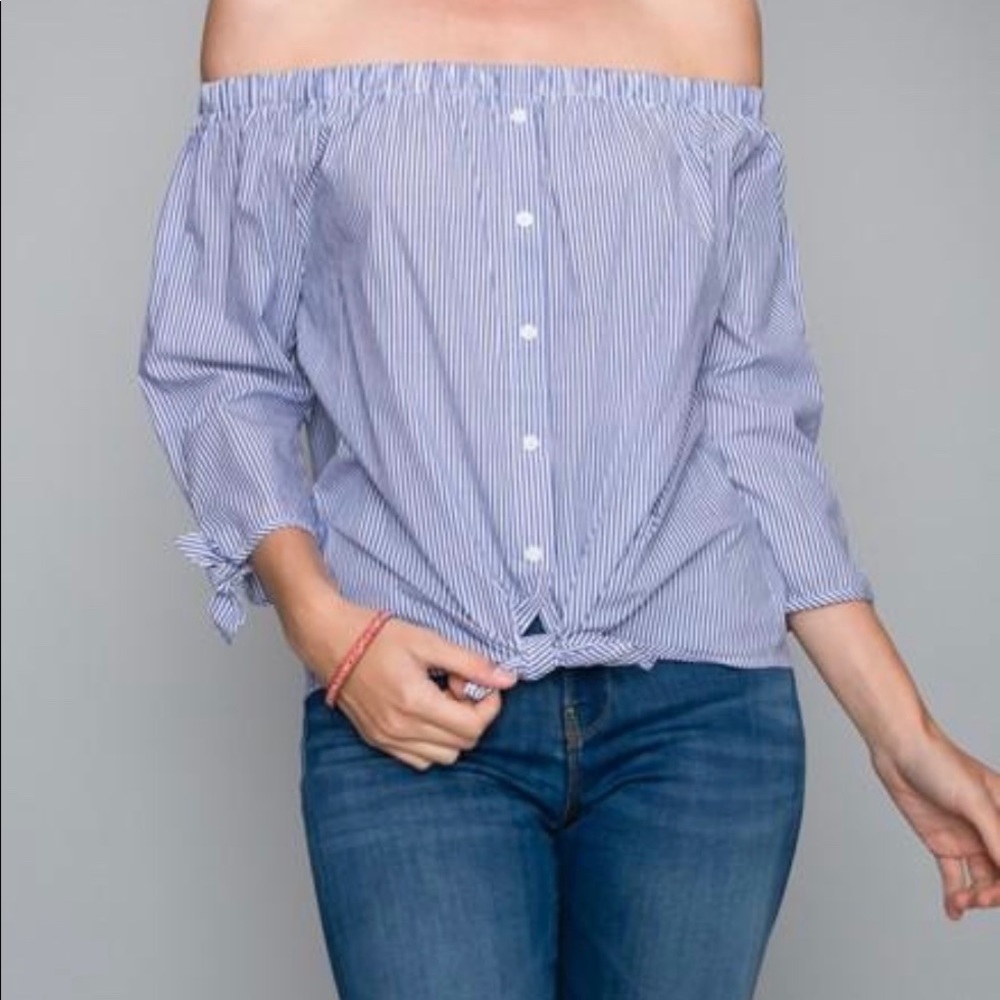 Navy Stripe off the Shoulder Blouse